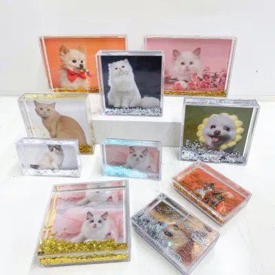 4*4&quot; OEM Liquid glitter Photo Frame personalizzato Confetti Water Telaio