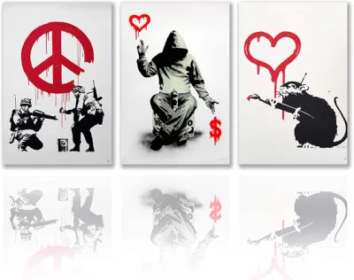 3PZ. Tela da parete Arte in bianco e nero Stampa a banana per Arredamento soggiorno Graffiti Street Art cucina decorazione a parete
