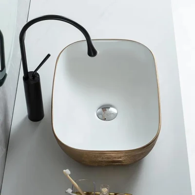 Lussuoso sanitari Wash Top Bianco decorato Lavandino oro Bagno d&prime;arte Sink ceramica Golden Basin