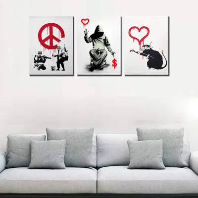  3PZ. Tela da parete Arte in bianco e nero Stampa a banana per Arredamento soggiorno Graffiti Street Art cucina decorazione a parete