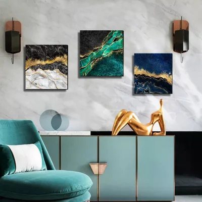 Camera da parete di lusso in tela d&prime;oro con stampa personalizzata e moderna Decorazione 3 pannelli Wall Art set pezzi astratto