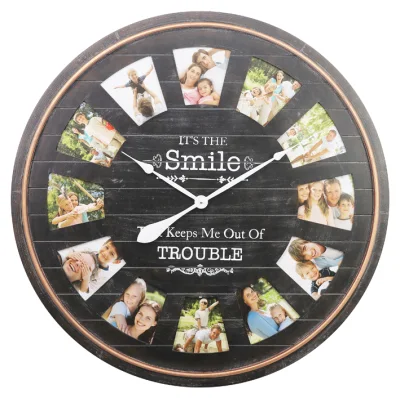 Miglior vendita cornice display fotografico moderno classico Design orologio grande Foto Collage 12 visualizzazione foto MDF legno Wall clock Casa Arredamento