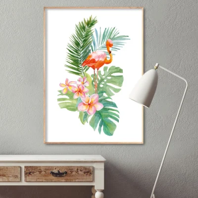 Decorazione della parete telaio galleggiante Red Crane e Green Plants Design Pittura decorativa di tela Arte della parete