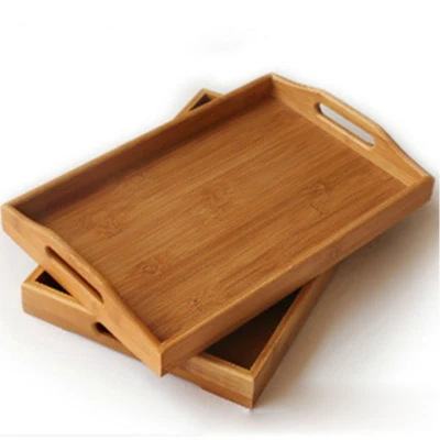 Vassoio di servizio all&prime;ingrosso di bambù - vassoio di legno con manici di bambù Vassoio