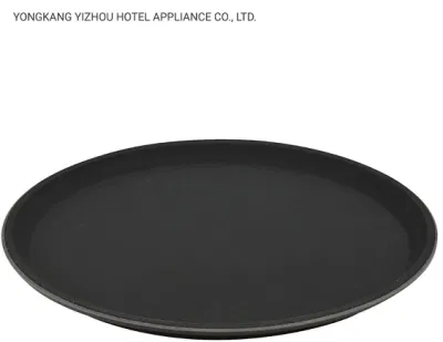 Vassoio con barra nera antiscivolo in plastica rotonda per servire i camerieri Vassoio non skid da 11&quot;