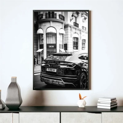 Poster di lusso della moderna auto nera con verniciatura della Nordic Street Arte della parete