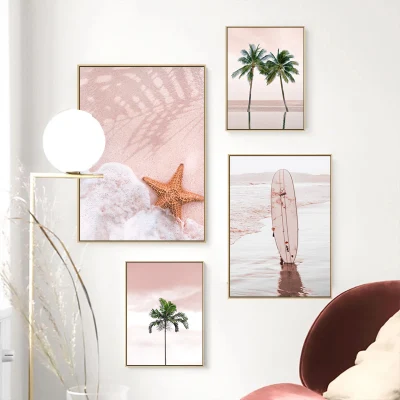 Nord Europa Pink cocco muro Arte Mare Paesaggio olio pittura Arte tela incorniciata paesaggistica per l&prime;arredamento dell&prime;hotel