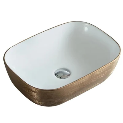Lussuoso sanitari Wash Top Bianco decorato Lavandino oro Bagno d&prime;arte Sink ceramica Golden Basin