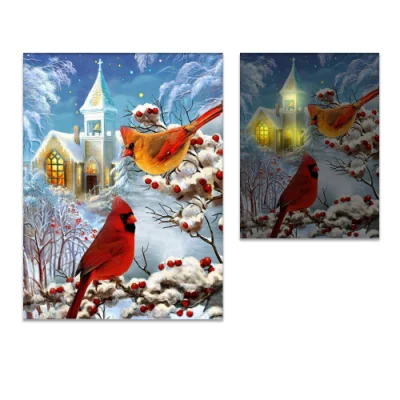 Snow Bird Custom LED Canvas Wall Art per candela di Natale Fibre tessuti tela stampe LED pareti Arte per camera da letto