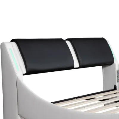 Willsoon basso profilo con plateau, struttura letto dal design moderno, letto queen size/full size a forma di onda Letto imbottito in pelle LED Light struttura in legno