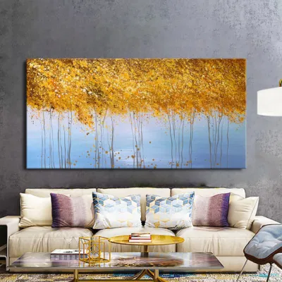 Dipinto ad olio di albero d&prime;oro fatto a mano Arte moderna 3D Textured Wall Per decorazione