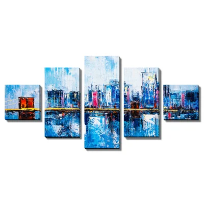 5 pannello tela muro Art Set olio pittura Casa moderna Arredamento della camera Stampa Abstract Landscape City Building Frame immagine