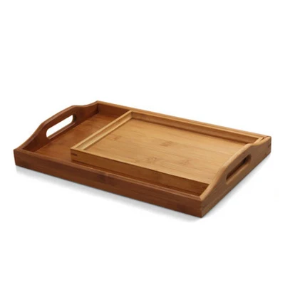Vassoio di servizio all&prime;ingrosso di bambù - vassoio di legno con manici di bambù Vassoio