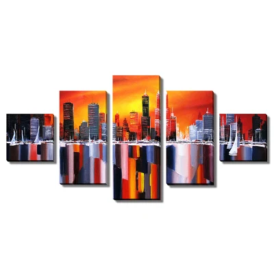 5 pannello tela muro Art Set olio pittura Casa moderna Arredamento della camera Stampa Abstract Landscape City Building Frame immagine
