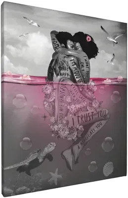 Wall Art Glam Moda Black Coppia Canvas Stampa Art Grey Immagine di pittura rosa per la vacanza di decorazione del bagno