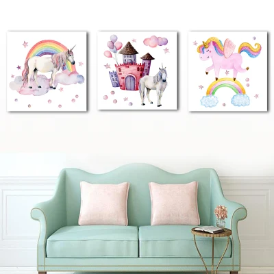 All&prime;ingrosso colorato Arcobaleno Horse 3 Pannelli Design immagini Wall Art Pittura di tela per l&prime;arredamento della sala da pranzo del soggiorno