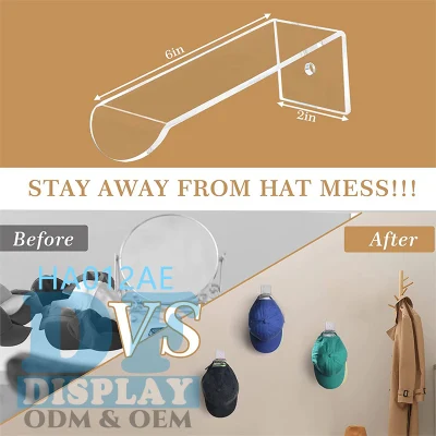 Portabile Hat Displayer Hat Holder appendiabiti acrilici per cappello da parete Montaggio a parete cappello Muro Organisateur Chapeau pour Mur 6 PC/set
