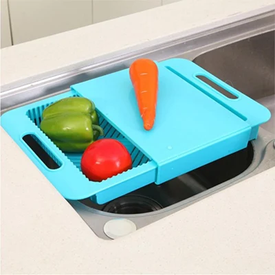 Tagliere lavello con manico, blocchi trituratori rimovibili multifunzione 3 in 1 telaio filtro, scarico verdure con cestello di scarico mensola utensili da cucina Esg10530