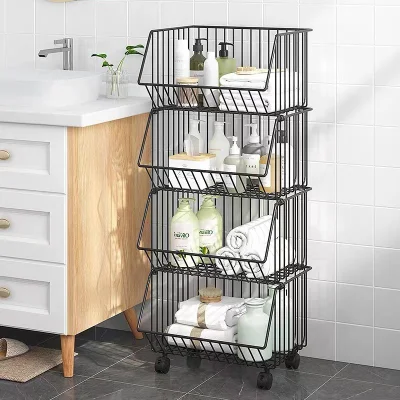 1/2/3/4/5 strati Mobile Rotating Storage rack carbone vegetale e frutta Carrello in acciaio per cucina per riporre il carrello