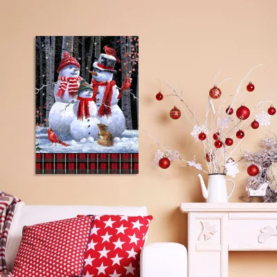 Bella Natale Snowman merrimment Canvas Gallery Wrapped Wall Art Light Stampa su tela