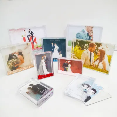 4*4&quot; OEM Liquid glitter Photo Frame personalizzato Confetti Water Telaio