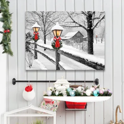 Luce a LED tela da parete per decorazioni da regalo e per la casa Disegno di stampa di paesaggi di neve sulla pittura di tela di luce