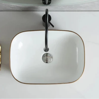 Lussuoso sanitari Wash Top Bianco decorato Lavandino oro Bagno d&prime;arte Sink ceramica Golden Basin