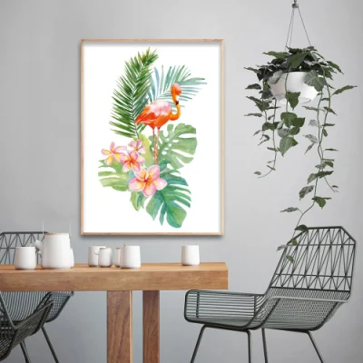 Decorazione della parete telaio galleggiante Red Crane e Green Plants Design Pittura decorativa di tela Arte della parete