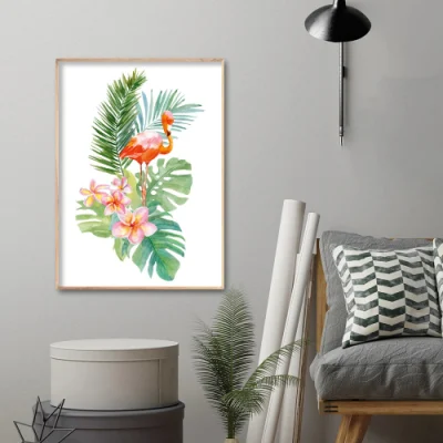 Decorazione della parete telaio galleggiante Red Crane e Green Plants Design Pittura decorativa di tela Arte della parete