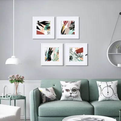  4 pannelli cornice bianca con cornice botanica Set da collage Wall Arte