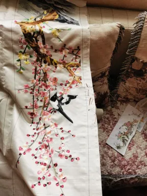 Pittura appendere, Fiori, immagine di cornice di ricamo pure fatta a mano, decorazione/Collezione