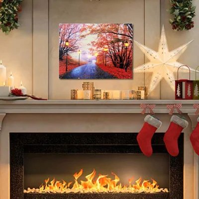 Wholsesale Red Maple Forest Paesaggio LED illuminato tela Wall Art Per decorazioni autunnali sulle pareti del soggiorno con camera da letto