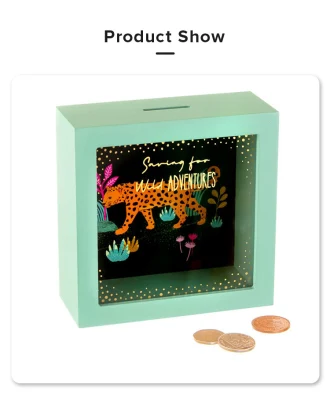 Scatola di denaro Piggy Bank con glitter in vetro chiaro Cornice fotografica