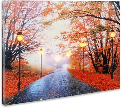  Wholsesale Red Maple Forest Paesaggio LED illuminato tela Wall Art Per decorazioni autunnali sulle pareti del soggiorno con camera da letto