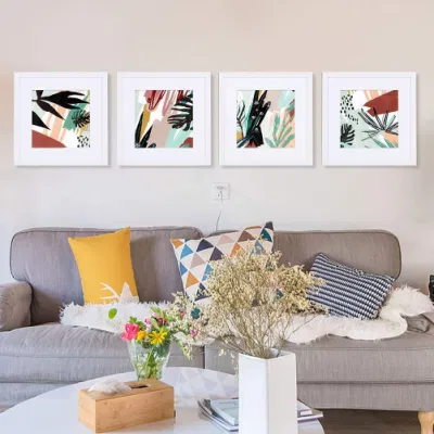 4 pannelli cornice bianca con cornice botanica Set da collage Wall Arte