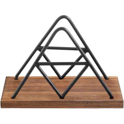 Rack per asciugamani in carta triangolare Portable rack per tovaglioli in legno metallico verticale Supporto per tessuti in legno di ferro battuto
