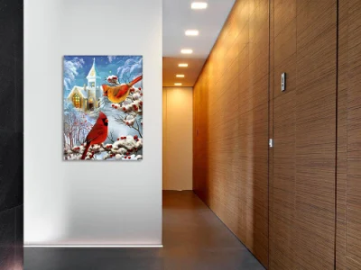 Snow Bird Custom LED Canvas Wall Art per candela di Natale Fibre tessuti tela stampe LED pareti Arte per camera da letto