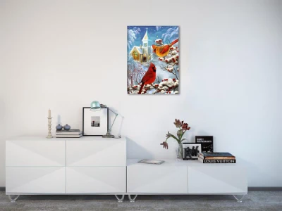 Snow Bird Custom LED Canvas Wall Art per candela di Natale Fibre tessuti tela stampe LED pareti Arte per camera da letto