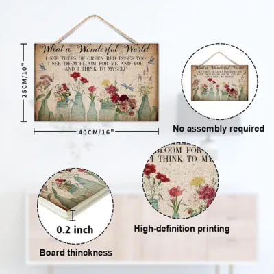 Dragonfly Tulip Rose Flower Vase legno Plaque legno Hanging