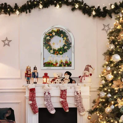 Stampe da parete con luce a LED di Natale in tela con albero di Natale String Lights Candle Picture Holiday decor