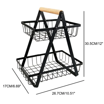 Home decorativo cucina piano di lavoro Organizzatore rimovibile rack di stoccaggio filo pane Cestello portaspola in metallo 2 Tier per frutta