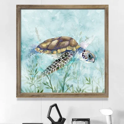 Rustico incorniciato Wall Art Mare tartaruga immagine in legno massello cornice Placca da parete in legno per toilette con stampa UV