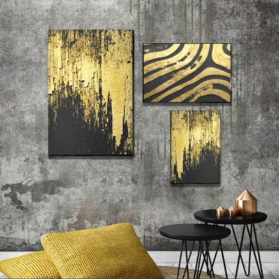 Camera da parete di lusso in tela d&prime;oro con stampa personalizzata e moderna Decorazione 3 pannelli Wall Art set pezzi astratto