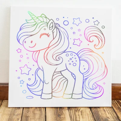 Fai da te Unicorn Rainbow Foiled Canvas Pittura