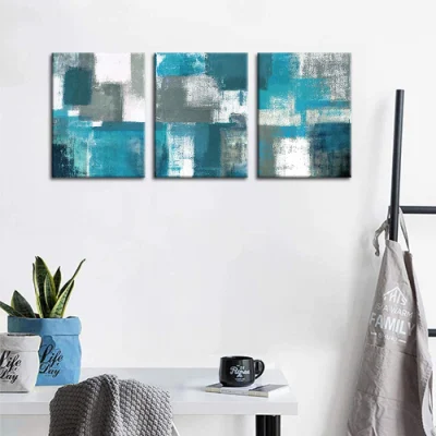 Astratto Wall Art decor tela Blue Teal dipinti moderni grandi Stampe pronte per la stampa in cornice