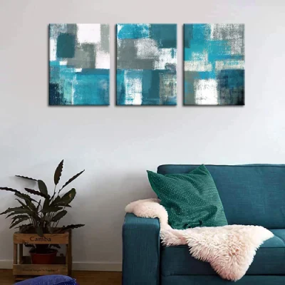 Astratto Wall Art decor tela Blue Teal dipinti moderni grandi Stampe pronte per la stampa in cornice