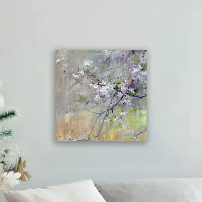 Quadri dipinti a mano di tela, Arte di tela parete di ciliegio Blossom estetica Nordic Rectangle Artwork spatola Textured Frameless fresco pittura Grande arredamento domestico