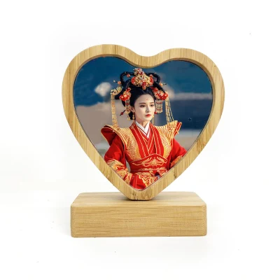 Sublimazione Blank Bamboo &amp; legno Photo Frame Heat Transfer Printing Set da tavolo Memorial Photo Frame a forma di cuore Photo Frame