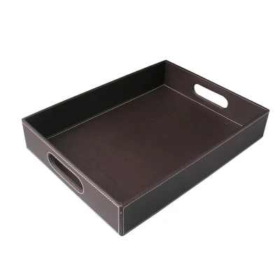 Vassoio grande per gioielli in pelle PU vassoio con manici per Organizer di archiviazione desktop per la casa in hotel