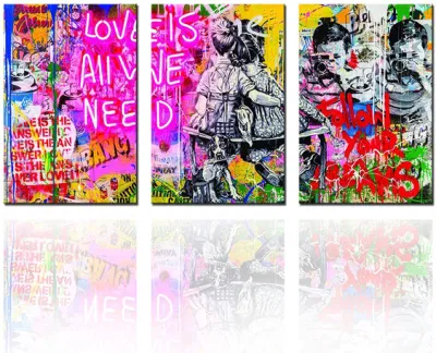 Graffiti Street Art Banksy Canvas Wall Art per soggiorno Decor 3 pezzi piccola coppia immagine Stampa Pop Artwork